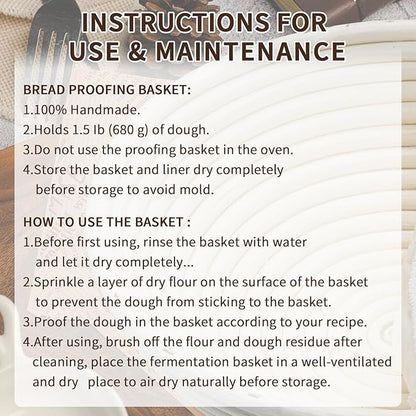 Bread Proofing Basket Set, Round 9 Inch and Oval 10 Inch Banneton Bread Bowl, Sourdough Bread Making Supplies Tools with Bread Lame, Danish Whisk, Bowl Scraper, Sourdough Scraper, Liners