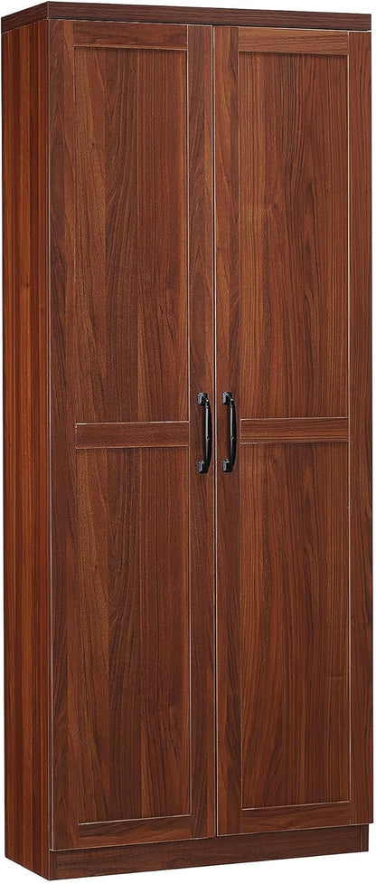 HOMCOM 63" 2-Door Kitchen Pantry, Freestanding Storage Cabinet with 5-Tier Shelving and 2 Adjustable Shelves for Dining Room, Brown