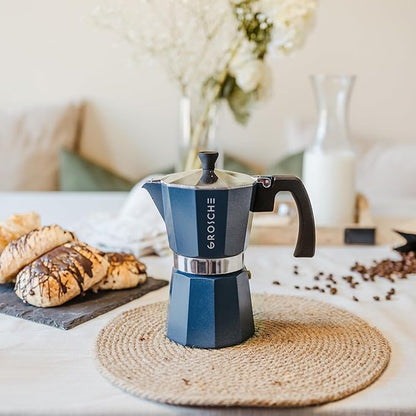 GROSCHE Milano Stovetop Espresso Maker Moka Pot 9 Espresso Cup, 15.2 oz, Blue. Stove top Coffee Maker Moka Italian Espresso greca Coffee Maker Brewer Percolator