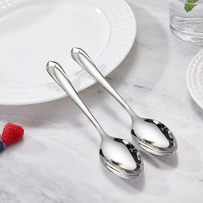 KEAWELL Premium Astra 4-Piece 7.4 inch Spoon Set – Mirror-Finished 18/10 Stainless Steel with Diamond-Faceted Handles Dishwasher Safe for Modern Dining (4, Dinner Spoons)