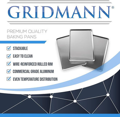 GRIDMANN 9" x 13" Commercial Grade Aluminum Cookie Sheet Baking Tray Jelly Roll Pan Quarter Sheet - 12 Pans
