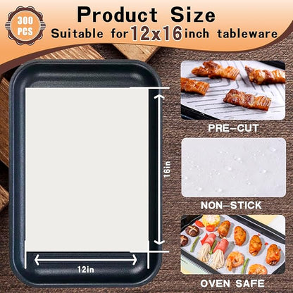 Parchment Sheet 300Pcs,Parchment Paper Sheets 12 x 16 in Non-Stick Baking Paper,Precut Parchment Paper for Baking, Cooking, Grilling, Frying and Steaming, Fit for Quarter Sheet Pans