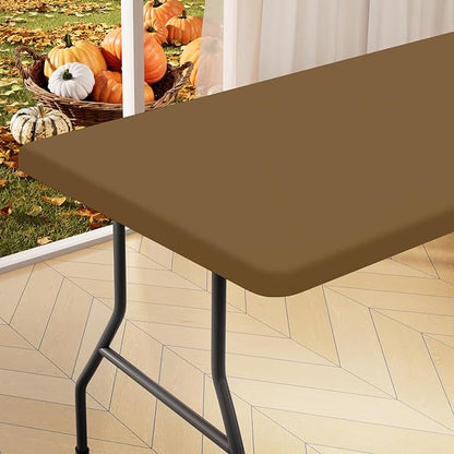 homing Rectangle Table Cloth Cover, Waterproof Polyester Elastic Fitted Tablecloth, Fits for 8 Foot Folding Tables, Washable Table Protector for Picnic, Camping, Outdoor (Brown, 30" x 96")