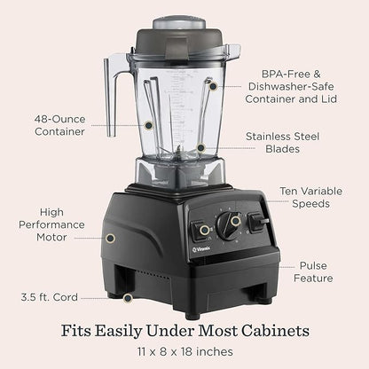 Vitamix Explorian E310 Blender, Professional-Grade Kitchen Blender for Smoothies, Soups, Juices and More, 10-Speed, Stainless Steel Blades, Self-Cleaning Kitchen Appliance, 48 Oz Container, Black