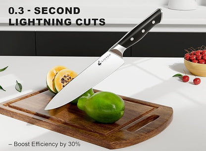 Livtek Knife Set with Block - Kitchen Knife Set German High-Carbon Stainless Steel with Built-in Sharpener - Full Tang, Triple-Rivet Ergonomic Handle - Holiday Gift Idea - 15-Piece, Falcon Series.