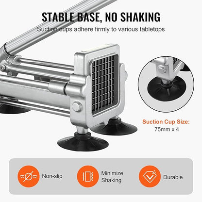 VEVOR French Fry Cutter, Potato Slicer with 1/2", "3/8", "1/4 Stainless Steel Blades, Manual Potato Cutter Chopper with Suction Cups, Great for Potato, French Fries, Cucumber, Vegetables, Carrot