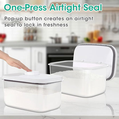 Large Bread Box with Easy-Carrying Handles for Kitchen Countertop, 6.5 Qt Rice Flour Container with Pop Up Lid & Hanging Hooks for Cleaner Use, Airtight Food Storage Bin for Kitchen Organization