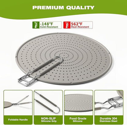 Silicone Splatter Screen for Frying Pan 13 Inch - Grease Splatter Guard with Foldable Handle, Dishwasher Safe & Never Rusts, Fits Most Pans for Stove Top & Bacon Cooking