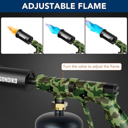 Sondiko Propane Torch Head, Powerful Kitchen Torch for Cooking, BBQ, Sous Vide and Steak Searing, Adjustable Blow Torch - Perfect Campfire Charcoal Starter, Gas Welding Kit(Propane Tank Not Included)