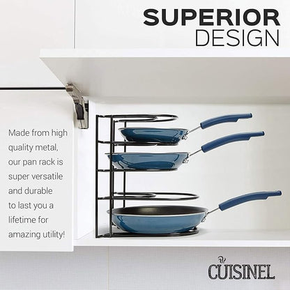 Cuisinel Heavy Duty Pots and Pans Organizer Rack - 12.2"-Inch Tall - 5 Tier Rack - Holds 50 LB - Cast Iron Skillets, Griddles, Shallow Cookware - Space Saving Kitchen Storage - No Assembly Required