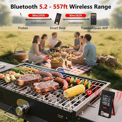 Smart Wireless Meat Thermometer – Bluetooth Digital BBQ Thermometer with Wireless Probe, USB-C Rechargeable, IP65 Waterproof – Long Range Smoker Grill Thermometer for Cooking & Roasting