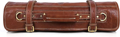 Leather Knife Roll Storage Bag, Elastic and Expandable 10 Pockets, Adjustable/Detachable Shoulder Strap, Travel-Friendly Chef Knife Case (Raven, Leather)