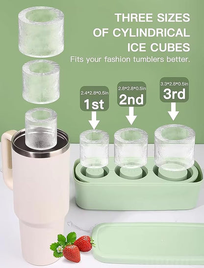 Ice Cube Tray for Stanley Cup, Silicone Ice Mould with Lid & Bin, Long Ice Cubes for 30-40Oz Tumbler, Easy Fill & Release, Perfect for Cocktails, Whiskey, Iced Coffee, Drinks, BPA Free (Green)