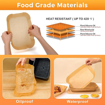 Vailnd Air Fryer Liners Disposable for Dual Basket, 100Pcs 8x5.5 Inch Rectangle Air Fryer Paper Liner for Ninja DZ201 DZ401, Chefman/COSORI 2-Basket, Oil Proof Parchment Paper