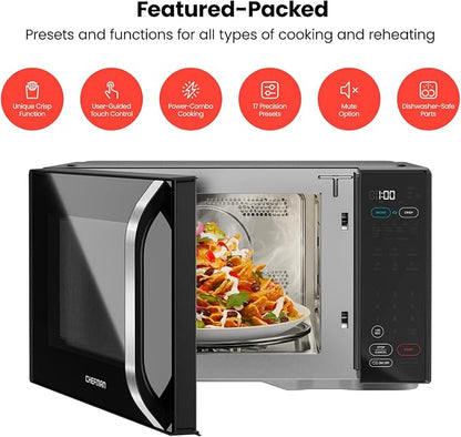 Chefman MicroCrisp Countertop Digital Microwave Oven, Unique "Cook & Crisp" Power Combo, 1.0 Cu Ft, Dual-Cook 1000W Microwave + 1500W Crisper, 6 Touch Presets, Digital Display, Stainless Steel Handle