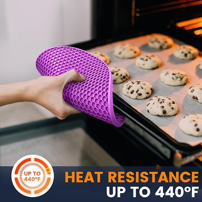 Silicone Trivet Mats 4 Heat Resistant Pot Holders Multipurpose Non-Slip Hot Pads for Kitchen Potholders, Drying mat, Jar Opener, Spoon Holder, Coaster(Violet)