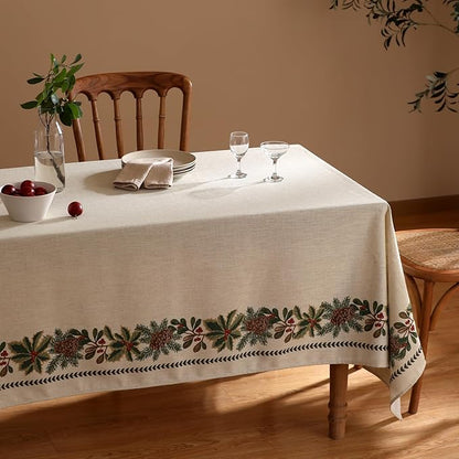 ISAENNE Designer Christmas Linen Extra Long Rectangle Tablecloth,Light Beige Western Table Cloth,Wrinkle Resistant Decor Tablecloths for Dining Thanksgiving Kitchen Christmas,63"*110"-Carol G