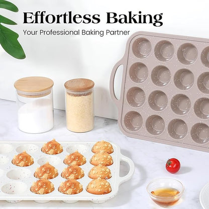 Vinino 2Pack Mini Silicone Muffin Pans for Baking with Metal Reinforced Frame, 24 Cups Mini Size Nonstick Cupcake Pan, BPA Free Oven Dishwasher Safe Baking Mold for Muffins Cupcakes