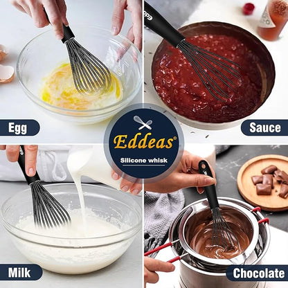 Mini Silicone Whisk, Small Silicone Whisk 7+9in, BPA free Non Scratch Coated Protect your Ceramic Pots and Pan.Perfect for Whisking, Beating, Mixing.Black