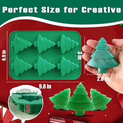 Christmas Tree Silicone Molds 2PCS for Soap Chocolate Candy Cake Cocoa Bomb Bath Bomb Ice Candle Food, 3D Xmas Themed Treat Baking & Freezing Tray BPA Free Food Grade Holiday Moulds