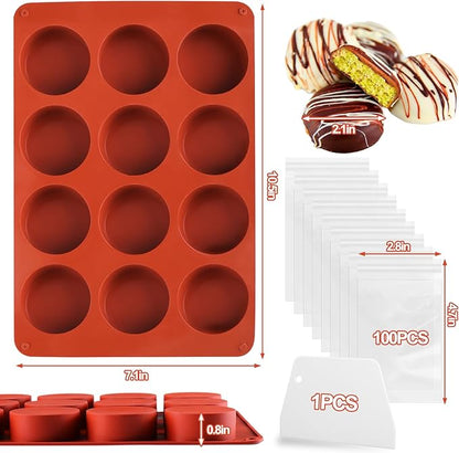 Mity Rain Silicone Chocolate Bar Molds - Round, Fix Pistachio Cream Filling, Dubai Candy Bar Molds with Scraper & Bags (1pc)