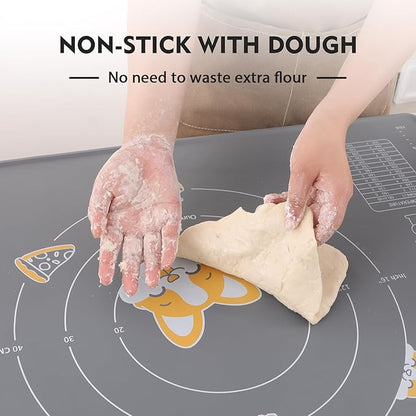 Ourokhome Silicone Baking Mat Sheet and Pastry Dough Cutter, 0.5 Inch Thick 28" X 20" BPA free Silicone Rolling Mat, Non-Stick and Anti-Slip, Dishwasher Safe (Gray)