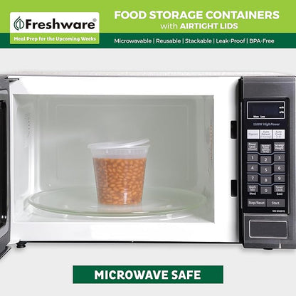 Freshware Food Storage Containers 24 oz Plastic Deli Containers with Lids, Slime, Soup, Meal Prep Containers, BPA Free, Stackable, Leakproof, Microwave/Dishwasher/Freezer Safe, 48 count (pack of 1)