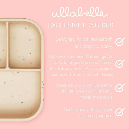 Ullabelle Leak Proof Bento Box Food-Grade Silicone Bento, BPA, Phthalate, Lead, & PVC Free - Bento Lunch Box for Daycare, Kids, & Adults - Leak Resistant Sets With Lids Snack Box Container (Grey)