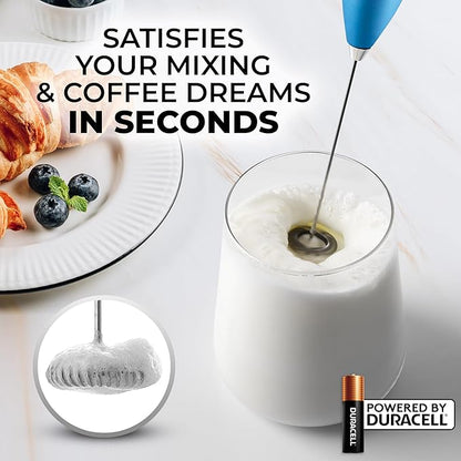 Zulay Kitchen Milk Frother Handheld Electric Whisk with AA Duracell Batteries – Durable Drink Mixer for Coffee, Lattes, Cappuccinos & More - Metallic Blue