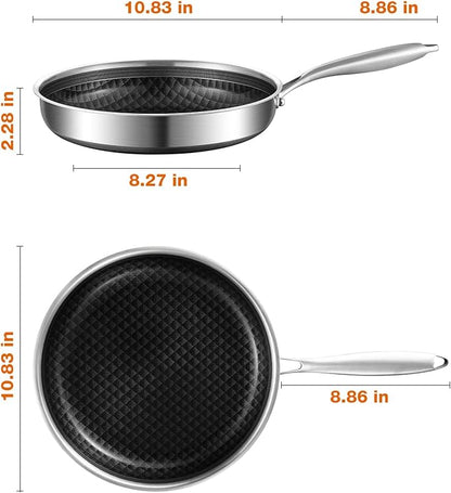 8-10 Inch Non Stick Frying Pans, Ceramic Coating NonStick Stainless Steel Pan Set, Tri-Ply Skillets and Pan Set with Lid, Cool-Touch Handle, Dishwasher and Oven Safe