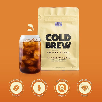 Birch Glen Roasters Cold Brew Coffee | Flavored Coarse Ground Coffee | Artisanal Roasting | Medium Roast |100% Arabica |1 LB Bag | Caramel Cream