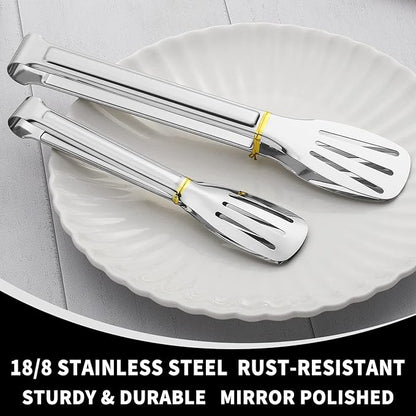 Kitchen Tongs 7 Inch, 8 Pack Food-Grade Stainless Steel Serving Tongs for Cooking Appetizers, Salad, Small Kitchen Food Tongs, Dishwasher Safe