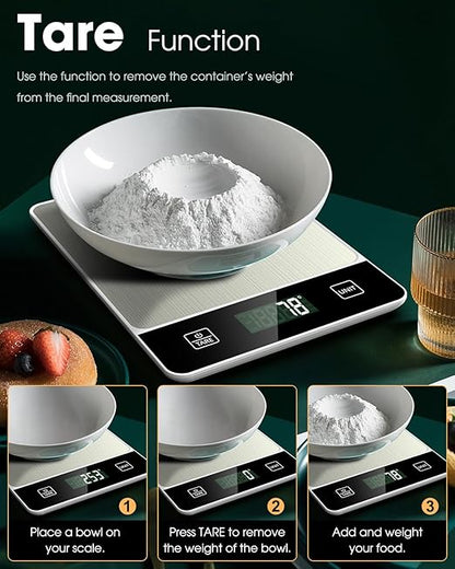 Mik-Nana Food Scale, 22lb/10kg Digital Kitchen Scale Weight Grams and Oz for Baking Cooking Coffee Meal Prep Package Postage, 6 Units with Tare Function, 1g/0.04oz Precise Graduation (White)