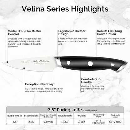 3.5" Paring Knife – Razor Sharp German Steel DIN1.4116 – Precision Fruit & Vegetable Knife for Peeling & Trimming – Full Tang & Ergonomic Handle – Gift Box – Velina Series
