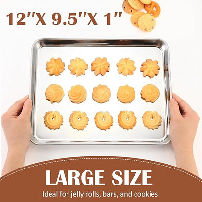 meekoo 24 Pcs Baking Sheet Pan Cookie Sheet Set for Oven Stainless Steel Trays Nonstick Small Serving Tray Cake Toaster Metal Food Trays, Oven and Dishwasher Safe(12 x 9.5 x 1 Inch)