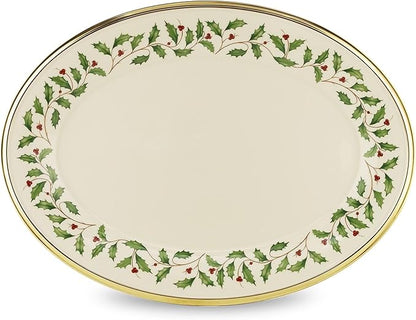 Lenox Serveware, Holiday Serving Platter, Oval Shape, 13-Inch, Ivory, Porcelain Material, Dishwasher Safe, Turkey Platter for Thanksgiving, Winter Hosting, Christmas Serving (Multicolor, 1 Piece)