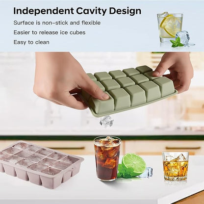Silicone Ice Cube Tray 2 Pack, HANCELANT Ice Cube Mold, Ice Trays for Freezer with Lid for Whiskey, Baby Food, BPA Free, Easy Release