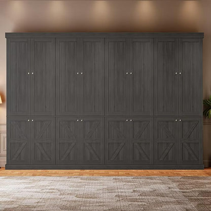 70.8" Tall Bookshelf with Doors, Farmhouse Modular Bookcase with 4-Tier Adjustable Shelves, Large Storage Cabinet for Home Office, Living Room, Black, Set of 3