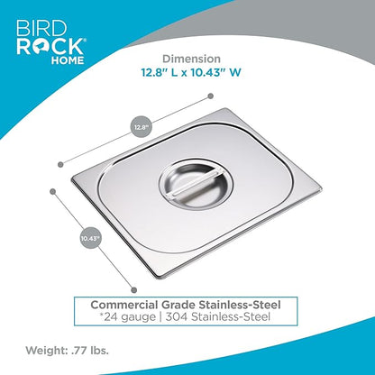 BIRDROCK HOME Stainless Steel Steam Table Pan Lids - Restaurant and Catering Supplies - 24 Gauge Steel - Perfect for Meal Prep, Cooking, and Food Storage Container - 6 Pack, Fits 1/2-Size Hotel Pans