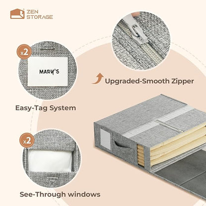 12Pack Sheet Organizers and Storage - King/Queen Size Sheet Storage Organizer with Window, Foldable & Dustproof Sheet Organizer for Linen Closet for Summer Blankets & Sheet Sets,Grey