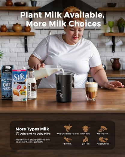 Milk Frother and Steamer, 8-in-1 Rechargeable Electric Milk Frother for Coffee, 13.5oz/400mL Large Capacity Automatic Warm and Cold Foam Maker, Hot Chocolate Maker Coffee Frother, Deep black