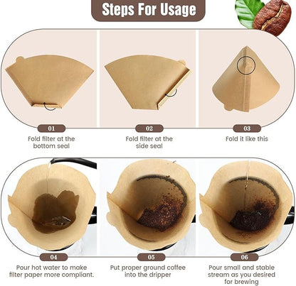 200 Count Cone Coffee Filters #4, Unbleached 04 Coffee Filters 8-12 Cup, Disposable Natural Paper Filters, No.4 Cone Filters for Ninja, Pour Over and Drip Coffee Maker