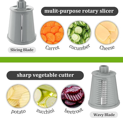 Ourokhome Rotary Cheese Grater Cheese Shredder, Mandoline Vegetable Slicer with 5 Interchangeable Blades and Strong Suction Base for Fruit, Vegetables, Nuts White