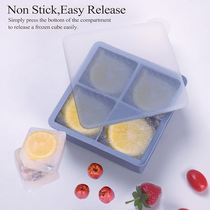1/2 Cup Silicone Freezer Tray With Lid - Silicone Freezer Molds 2-Pack For meal prep & freezing of various sauces and other dishes, makes 8 perfect 1/2 cup portions cubes (Blue 2 Pack)