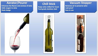 Cocina Vida 8 Piece Electric Wine Bottle Opener Set Includes Foil Cutter, 2 Aerators, Bonus Chill Stick & 2 Vacuum Stoppers and Storage Base - Perfect Wine Lovers Gift- Wine Accessories