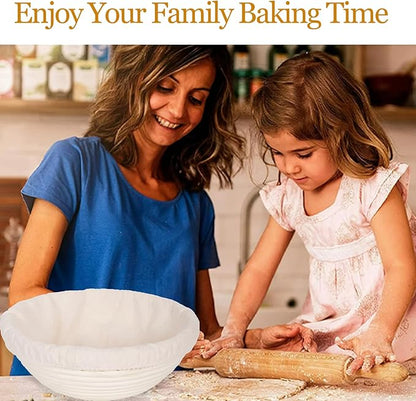 Sourdough Bread Baking Supplies - Banneton Bread Proofing Basket Set of 2, Banneton Basket 9 Inch Round Proofing Baskets Sourdough Starter Kit for Making Baking Fermentation