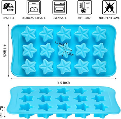 6 Pcs Flower Silicone Chocolate Molds Set, 15-Cavity Rose Heart Star Candy Mold Different Shapes Silicone Molds for Chocolate, Candy, Ice Cube, Butter, Jello