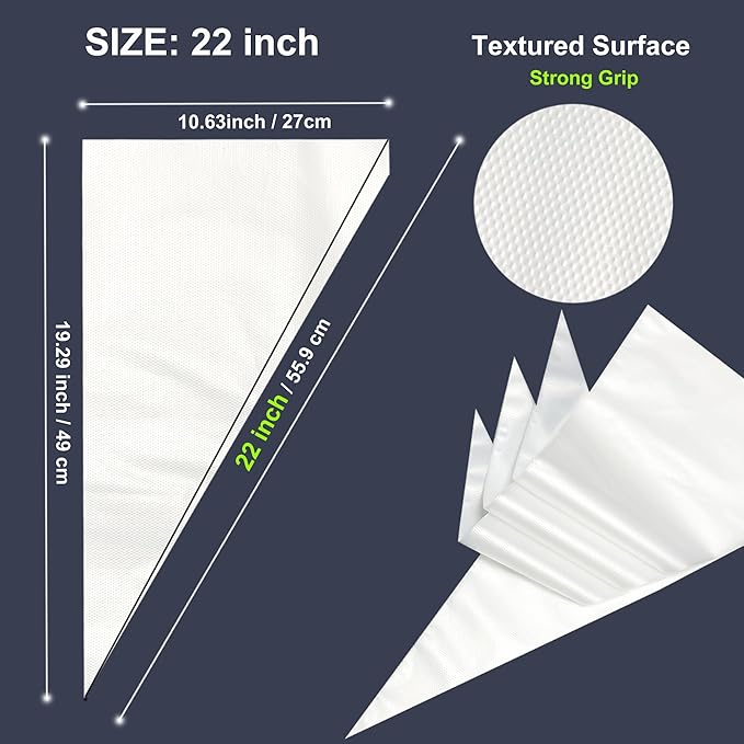 22 inch Large Piping Bags, AMBESTAR 100 Pcs Big Tipless Clear Plastic Disposable Pastry Bags for Frosting Decorating Cake Cupcake Cookie, Pro Long Thick Pastry Bag Essential Baking Tools