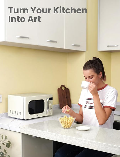 COMFEE' Retro Small Microwave Oven With Compact Size, 9 Preset Menus, Position-Memory Turntable, Mute Function, Countertop Perfect For Spaces, 0.7 Cu Ft/700W, Cream, AM720C2RA-A