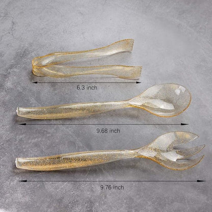Supernal 72 pcs Plastic Serving Utensils, Gold Plastic Silverware, 24 Serving Spoons 10",24 Serving Forks 10",24 Tongs 6.3", Perfect for Birthday,Party,Wedding